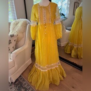 RARE Vintage Daisy Yellow Dress Gown 1960s 1970s Long Maxi Dress